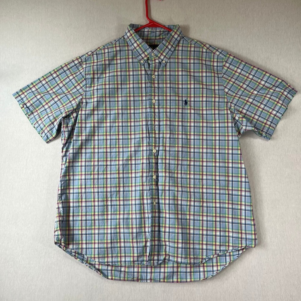 Ralph Lauren Shirt Mens XXL Pony Logo Plaid Short Sleeve Button Down Multi Color